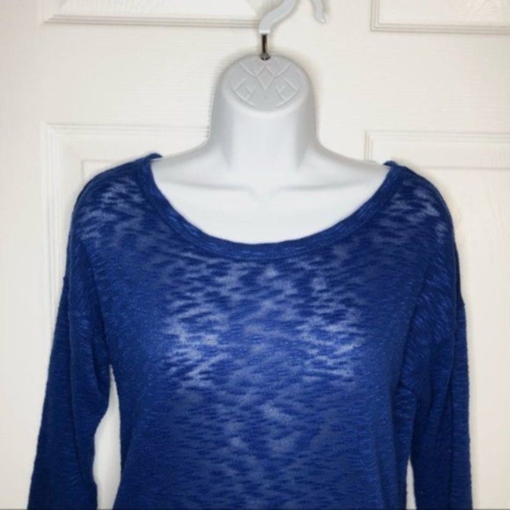 💙 Love And Let Love Blue Slub Lace Back Top Blue XS - Picture 3 of 7